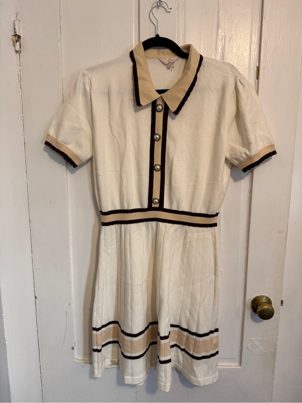 Flossy by Freddy Cream Knit Polo Dress with Contrast Trim